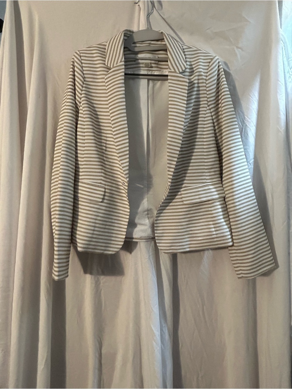 Calvin Klein Striped Open-Front Blazer in Cream & Tan
